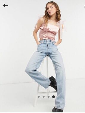 Miss Selfridge Pink Satin Tie Shoulder Blouse Top NWT